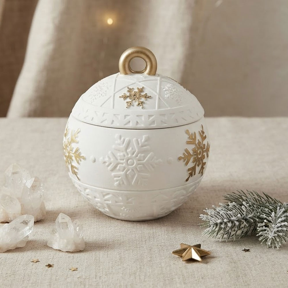 Bougie boule Izzmeo motif Flocons, finition doré